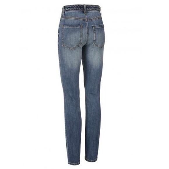 Cabi Button Fly Skinny Jeans Dream Weaver Braided Waistband Blue Denim Size 2 - Picture 4 of 6